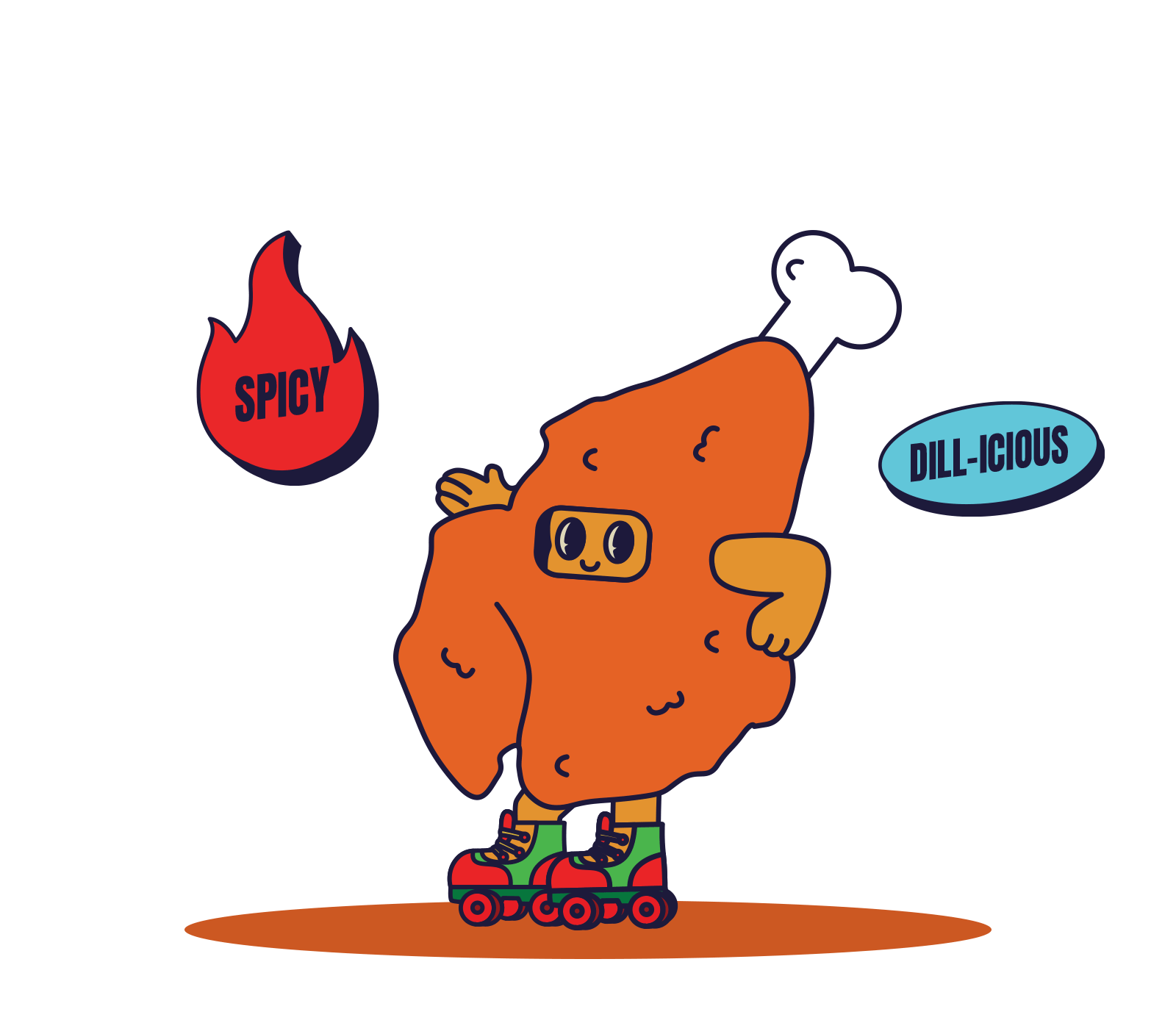 Buffalo Dill character in chicken wing costumer doing a tail grab on roller skates.