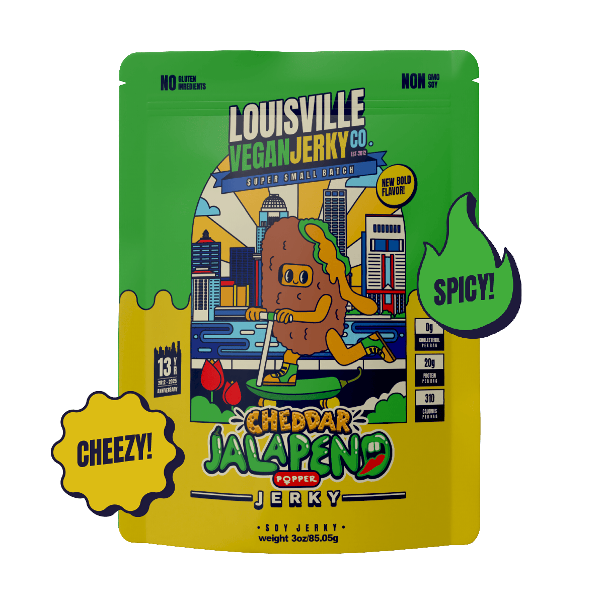 Packaging for Louisville Jerky Co. Cheddar Jalapeno flavor.
