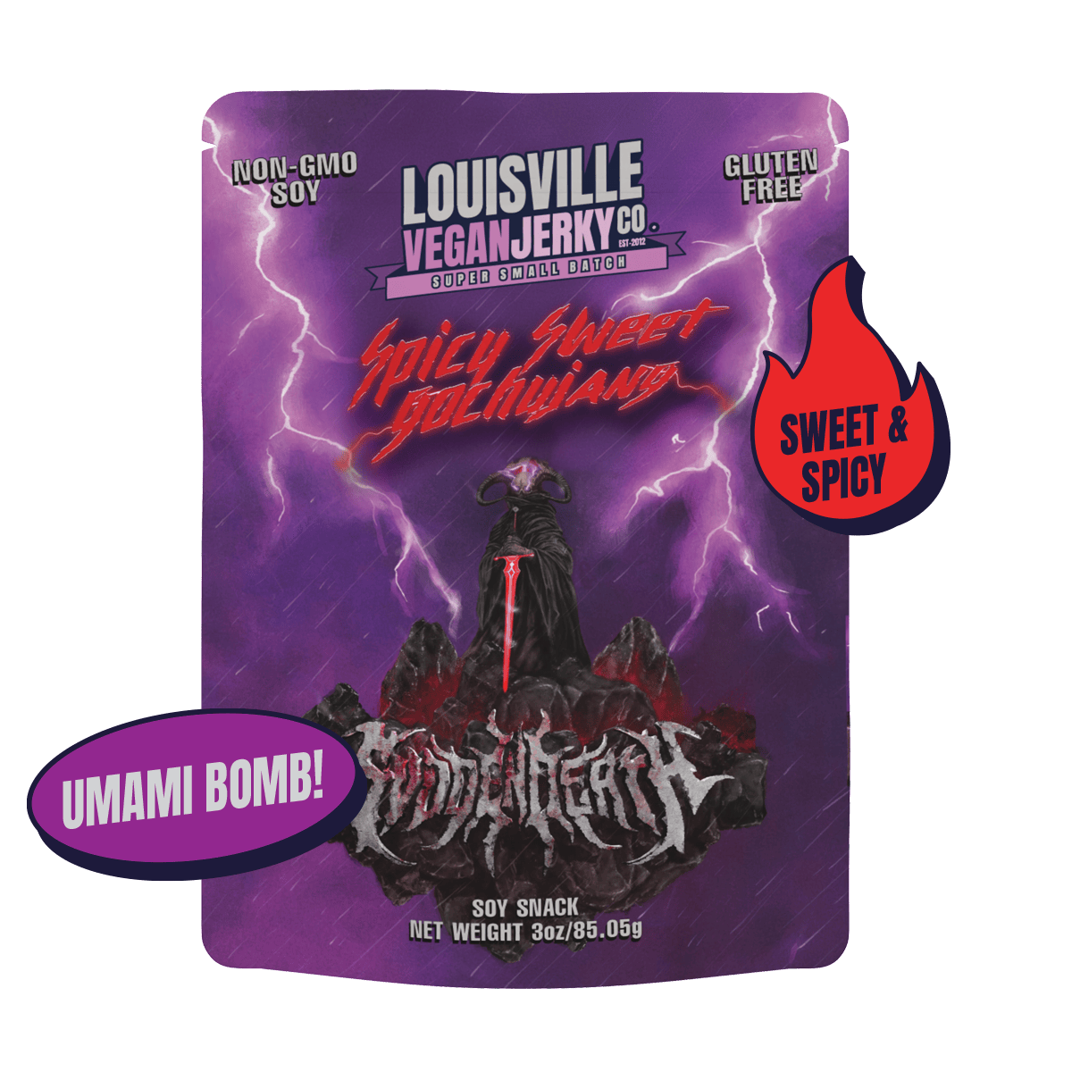 Packaging for Louisville Jerky Co. Svdden Death flavor.