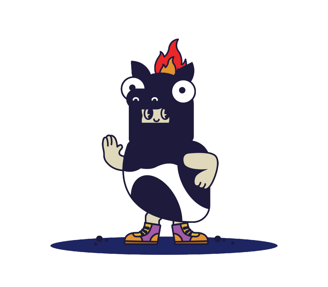 Illustration of a person in a cow costumer that is on fire.