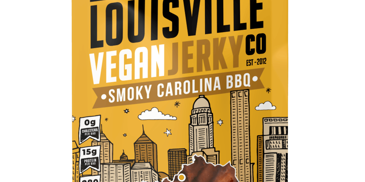 Packaging for Louisville Vegan Jerky Co. Smoky Carolina BBQ flavor.