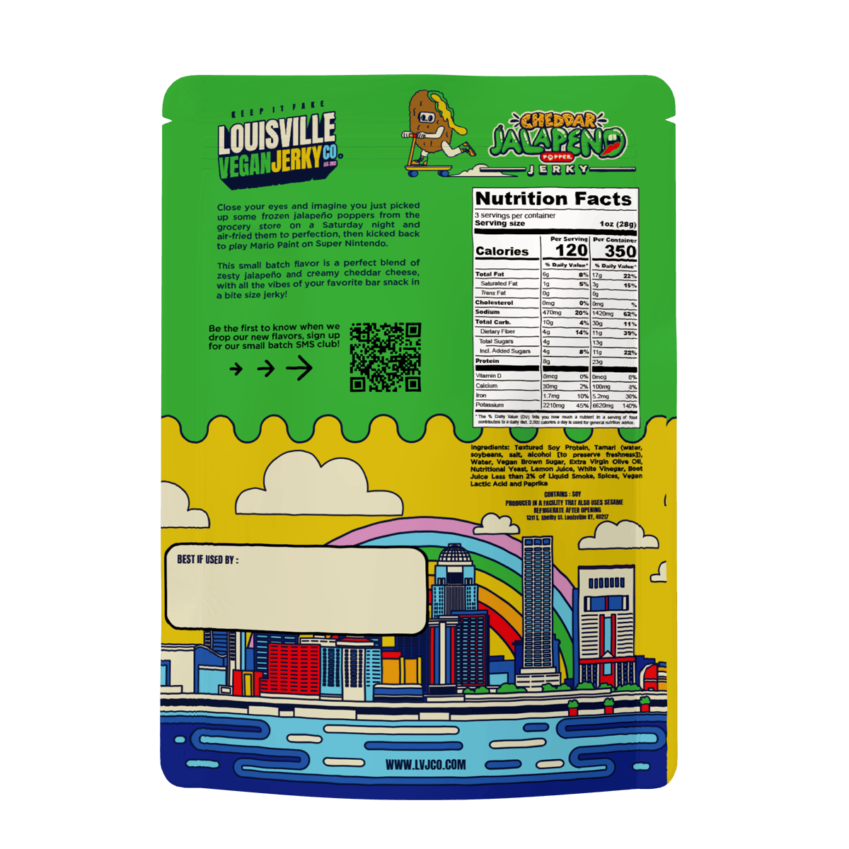 Packaging for Louisville Jerky Co. Cheddar Jalapeno flavor.